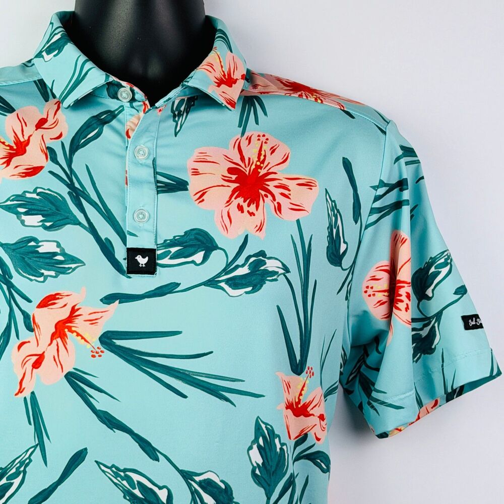 Bad Birdie Tropical Floral Golf Polo Shirt Medium - Picture 2 of 10